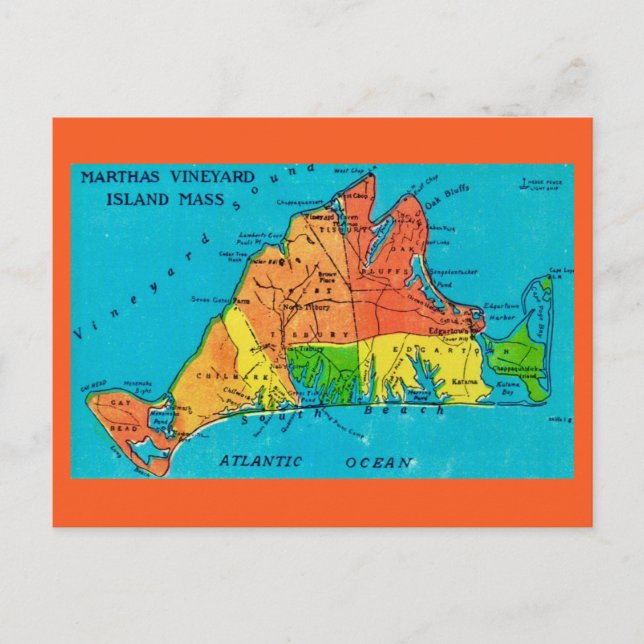 Tarjeta postal del mapa de la isla de Martha's Vin (Anverso)