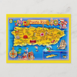 Tarjeta postal del mapa de la isla de Puerto Rico