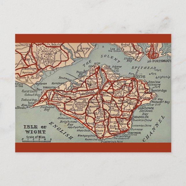 Tarjeta postal del mapa de la Isla de Wight antigu (Anverso)