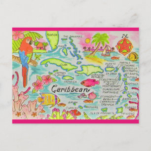 Tarjeta postal del mapa de la isla del Caribe