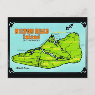 Tarjeta postal del mapa de la isla Hilton Head SC