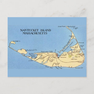 Tarjeta postal del mapa de la isla Nantucket muy a