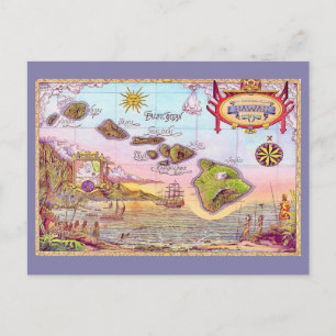 Tarjeta postal del mapa de las hermosas islas hawa