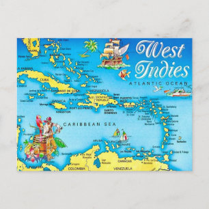 Tarjeta postal del mapa de las Islas de las Indias