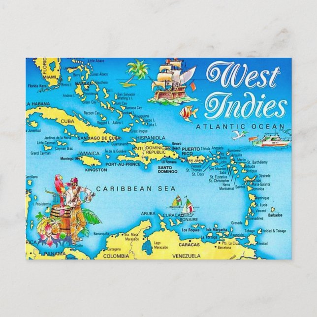 Tarjeta postal del mapa de las Islas de las Indias (Anverso)