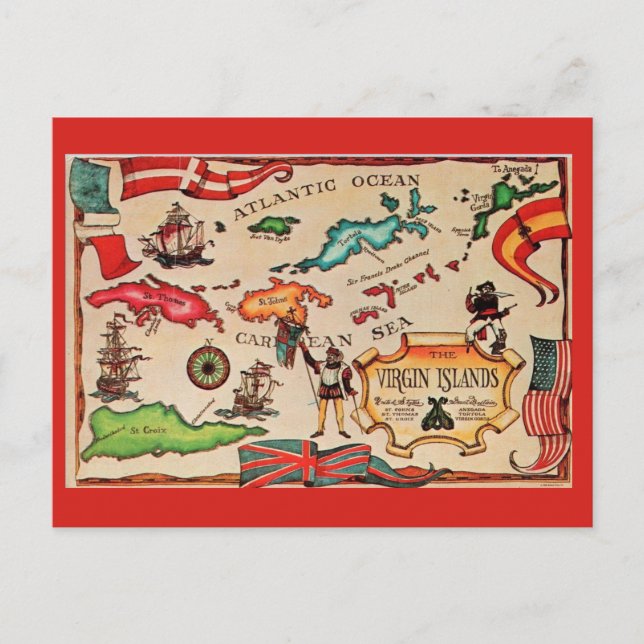 Tarjeta postal del mapa de las Islas Vírgenes (Anverso)