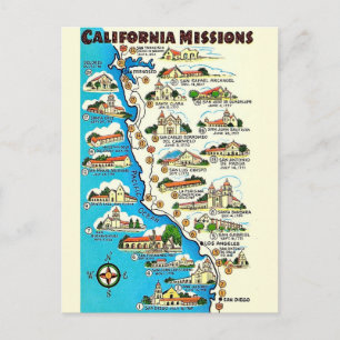 Tarjeta postal del mapa de las misiones de Calforn