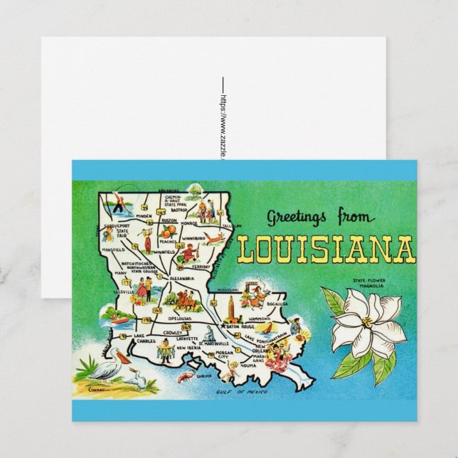 Tarjeta postal del mapa de Louisiana (Anverso / Reverso)