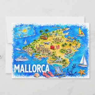 Tarjeta postal del mapa de Mallorca en acuarela