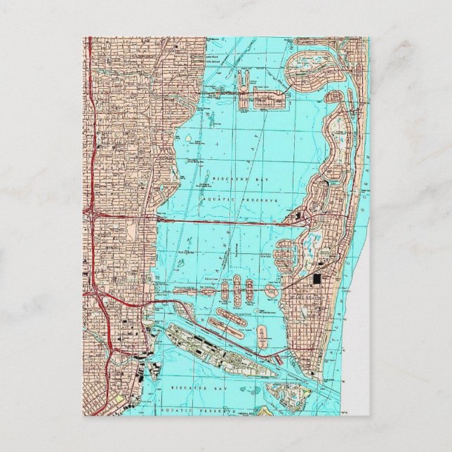 Tarjeta postal del mapa de Miami Florida (Anverso)
