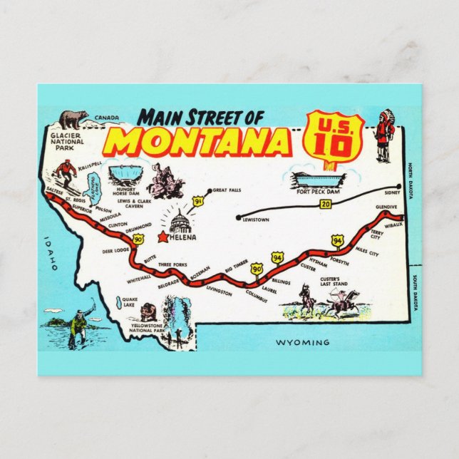 Tarjeta postal del mapa de Montana EE. UU. 10 (Anverso)