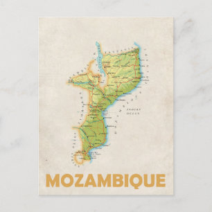 tarjeta postal del mapa de Mozambique 