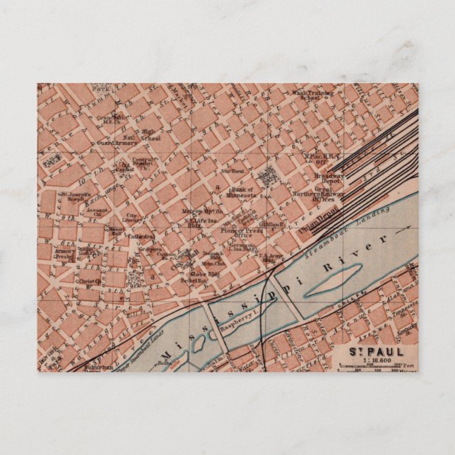 Tarjeta postal del mapa de Old St Paul MN (Anverso)
