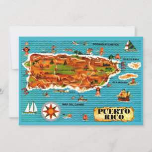 Tarjeta postal del mapa de Puerto Rico en español 