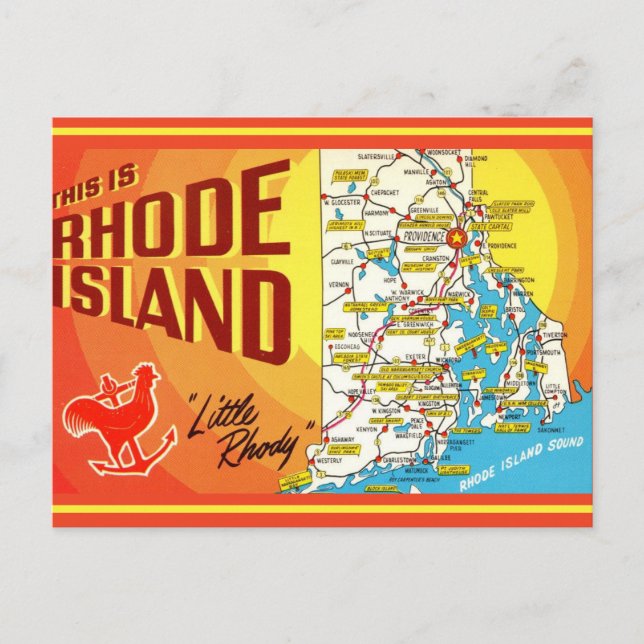 Tarjeta postal del mapa de Rhode Island (Anverso)