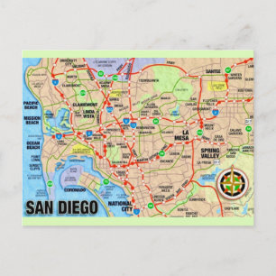 Tarjeta postal del mapa de San Diego CA