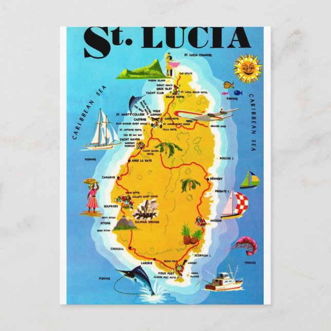 Tarjeta postal del mapa de Santa Lucía (Anverso)