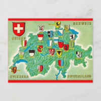 Tarjeta postal del mapa de Suiza