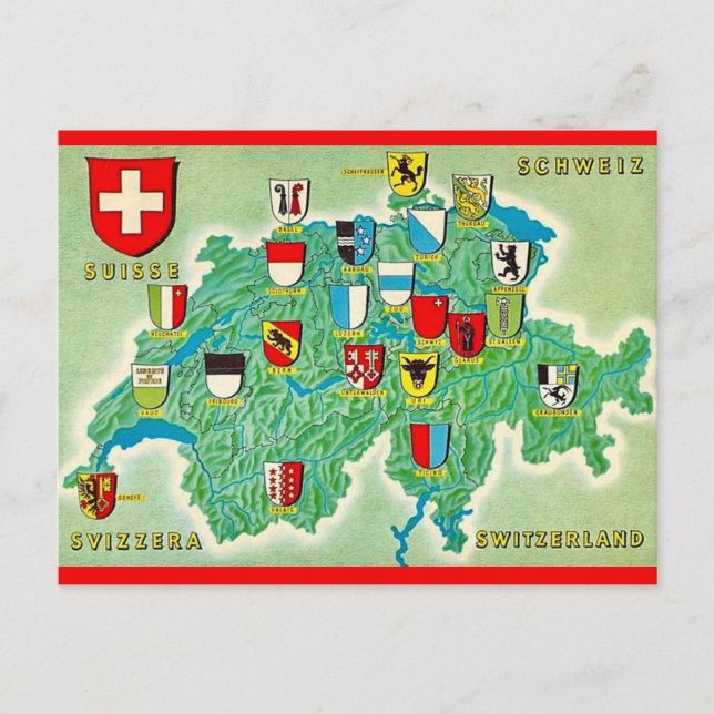 Tarjeta postal del mapa de Suiza (Anverso)