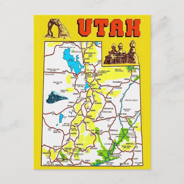 Tarjeta postal del mapa de Utah (Anverso)