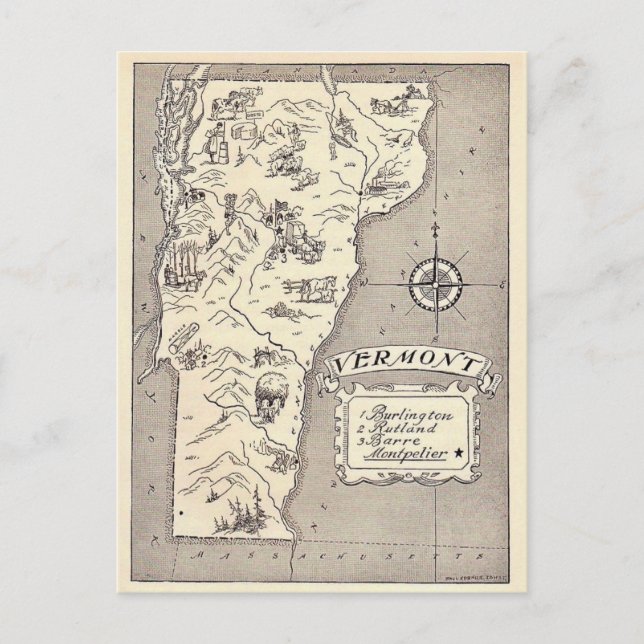 Tarjeta postal del mapa de Vermont (Anverso)
