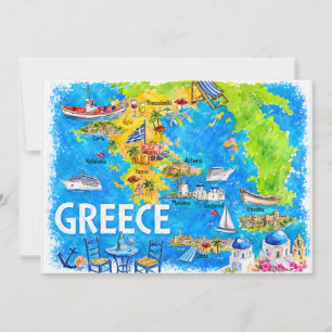 Tarjeta postal del mapa de viaje de acuarela de Gr