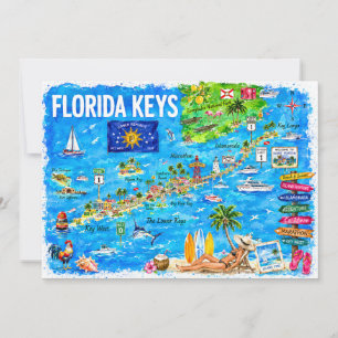 Tarjeta postal del mapa de viaje en acuarela de Fl