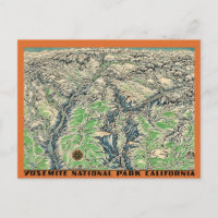 Tarjeta postal del mapa de Yosemite