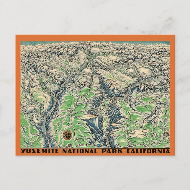 Tarjeta postal del mapa de Yosemite (Anverso)