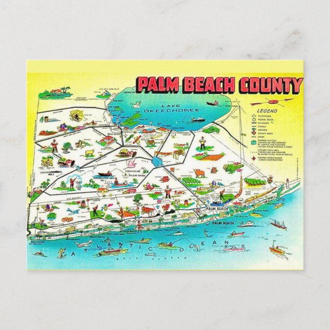 Tarjeta postal del mapa del condado de Palm Beach (Anverso)