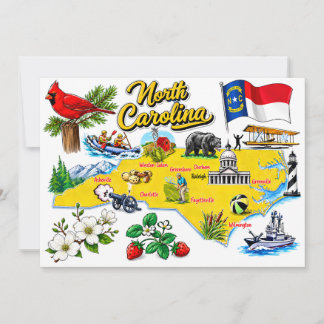 Tarjeta postal del mapa del estado de Carolina del