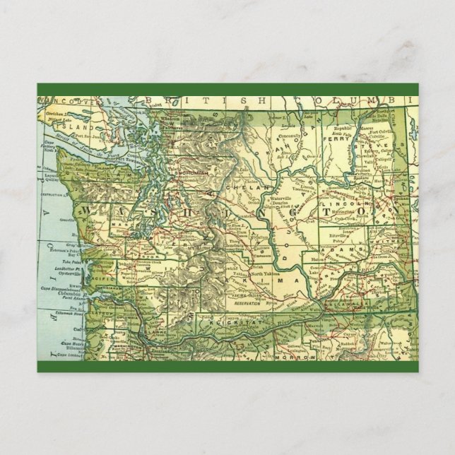 Tarjeta postal del mapa del estado de Washington (Anverso)