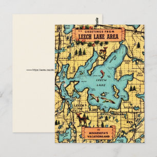 Tarjeta postal del mapa del lago Leech Minnesota