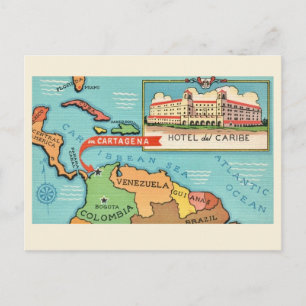 Tarjeta postal del mapa del Mar Caribe