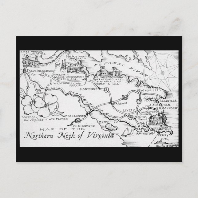 Tarjeta postal del mapa del norte de Virginia (Anverso)