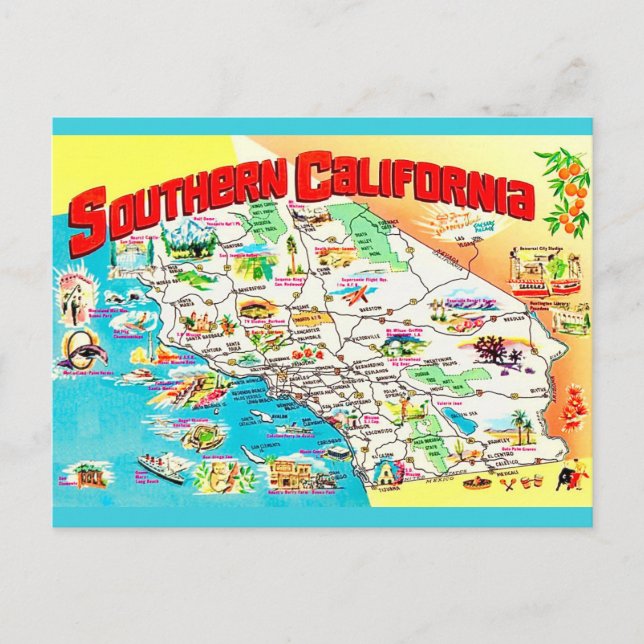 Tarjeta postal del mapa del sur de California (Anverso)