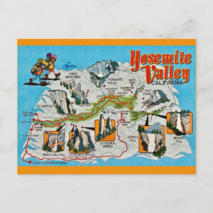 Tarjeta postal del mapa del valle de Yosemite