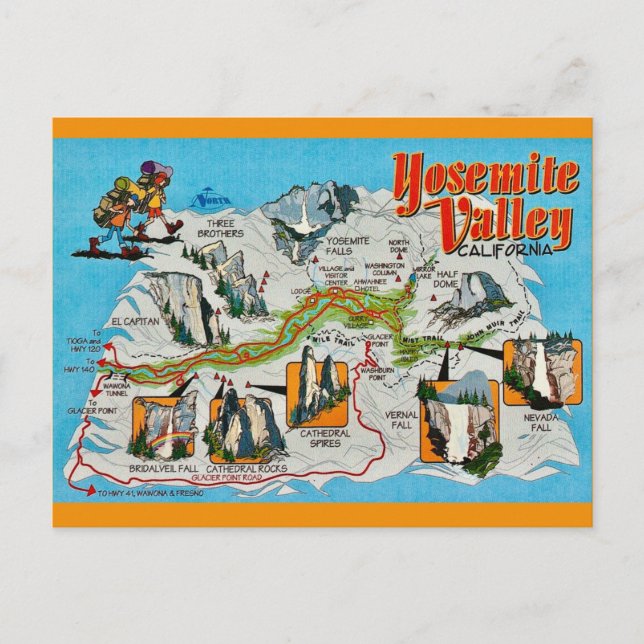 Tarjeta postal del mapa del valle de Yosemite (Anverso)
