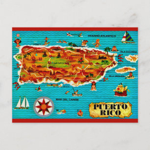 Tarjeta postal del mapa español de Puerto Rico