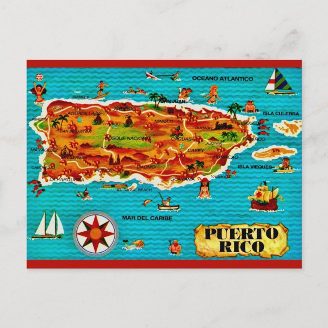 Tarjeta postal del mapa español de Puerto Rico (Anverso)