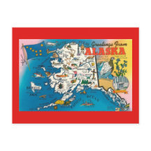 Tarjeta postal del mapa estatal de Alaska