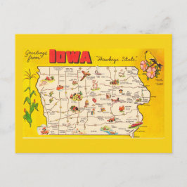 Tarjeta postal del mapa estatal de Iowa