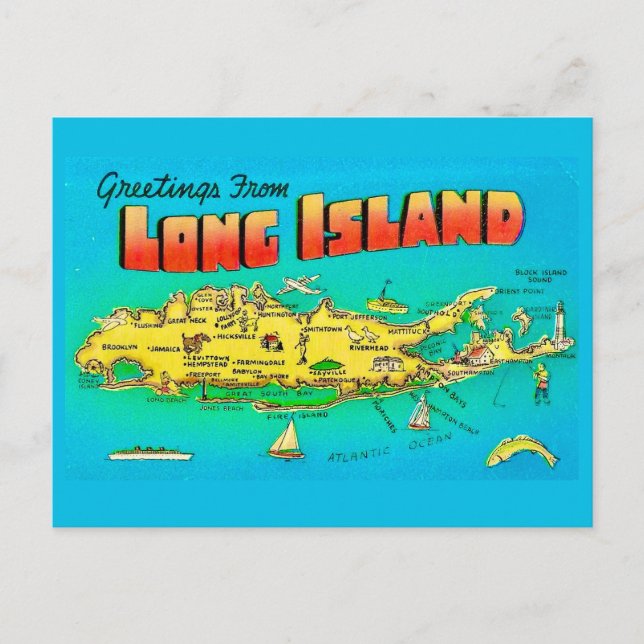 Tarjeta postal del mapa ilustrado de la vieja isla (Anverso)