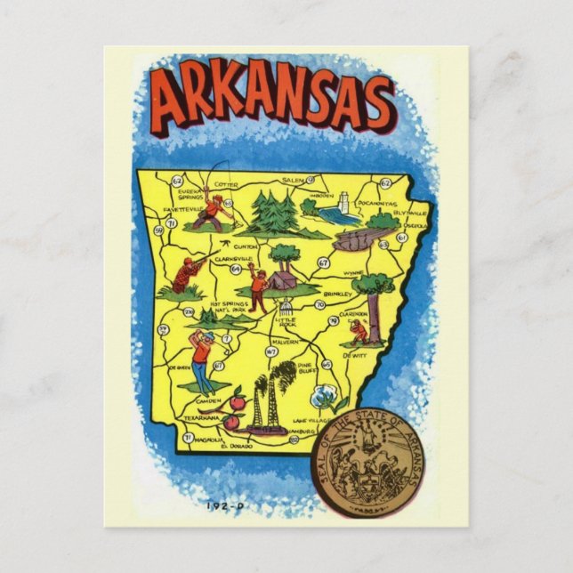 Tarjeta postal del mapa ilustrado vintage de Arkan (Anverso)