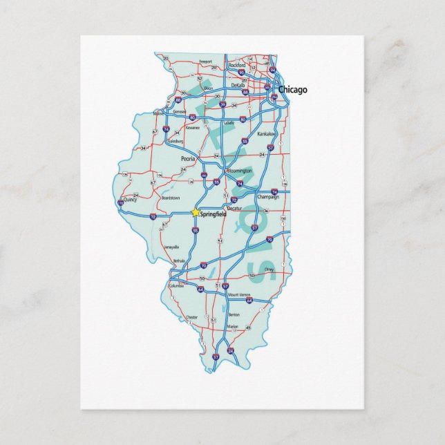 Tarjeta postal del mapa interestatal de Illinois (Anverso)