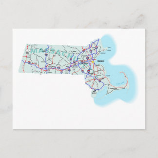 Tarjeta postal del mapa interestatal de Massachuse