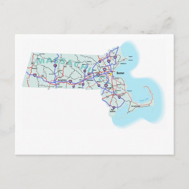 Tarjeta postal del mapa interestatal de Massachuse (Anverso)