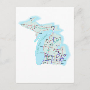 Tarjeta postal del mapa interestatal de Michigan