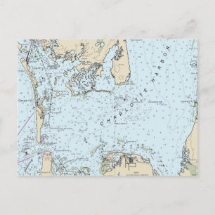 Tarjeta postal del mapa náutico de Charlotte Harbo