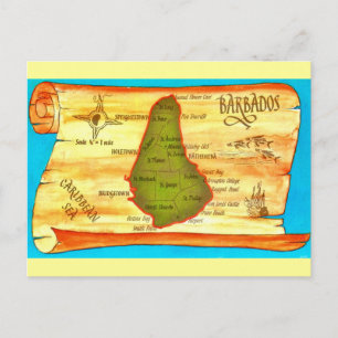 Tarjeta postal del mapa retro de Barbados
